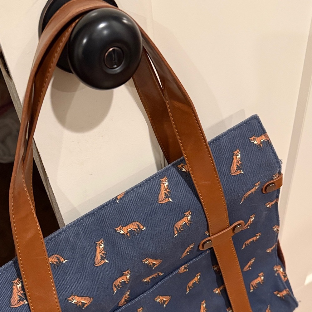 Fox Print Blue and Brown Messenger Bag - Picture 2 of 4